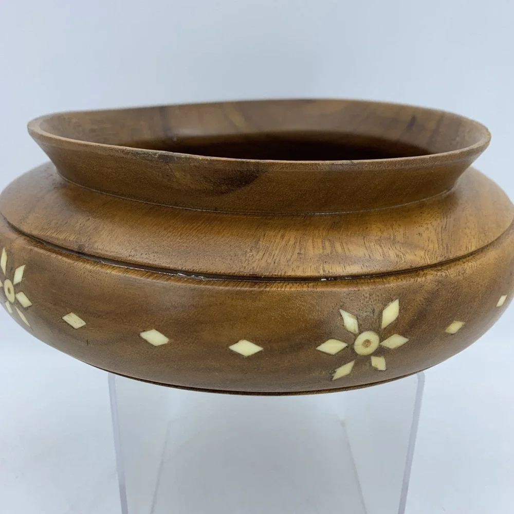Vtg Hand Turned Crafted Wood Bowl Trinket Serving Cottage‎ Boho Primitive MCM